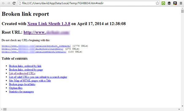 broken link report